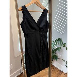 Vintage Donna Ricco Black V-Neck Ruched Sheath Dress Size 8P Little Black Dress